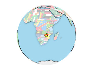 Zimbabwe on globe isolated