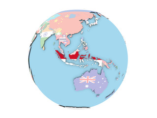 Indonesia on globe isolated