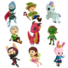 Obraz premium Fantasy Characters Icons Illustrations