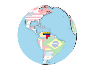 Venezuela on globe isolated