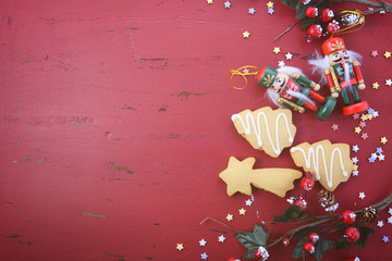 Vintage red wood background Christmas holiday background