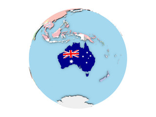 Australia on globe isolated