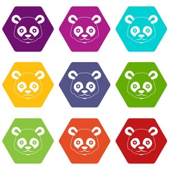 Obraz premium Head of panda icon set color hexahedron