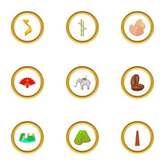 Typical Vietnam icons set, cartoon style