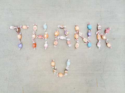 Thank You spelled out in candy