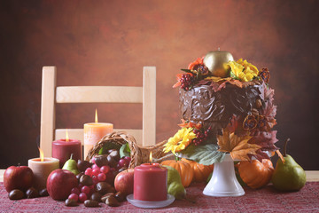 Vintage style Thanksgiving Fall cake