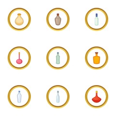 Bottle packaging icons set, cartoon style