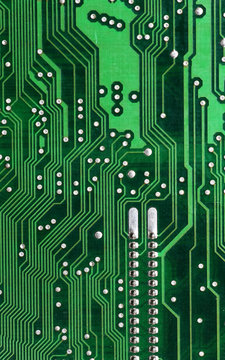 Close-up of backside of a printed circuit board of a computer