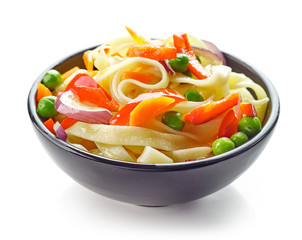 Bowl of egg noodles with vegetables