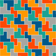 Seamless pattern with simple geometric ornament. Repeated puzzle mosaic abstract background.