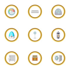 Heating convector icons set, cartoon style