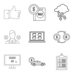 Low price icons set, outline style