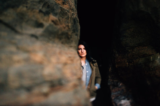 Woman in cave