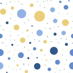 Colorful polka dots seamless pattern on black 24 background. Unique classic colorful polka dots textile pattern. Seamless scattered confetti fall chaotic decor. Abstract vector illustration.