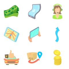Application for money icons set, cartoon style