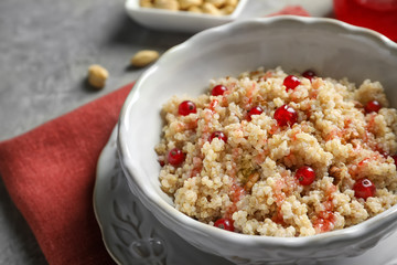 Dessert with quinoa and berries on table