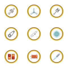 Mechanism icons set, cartoon style