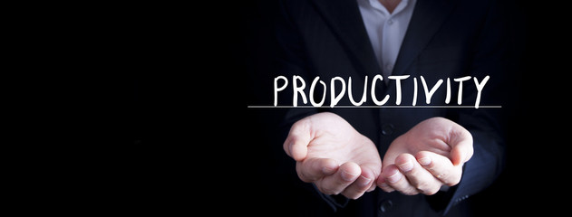 man hand productivity word in screen