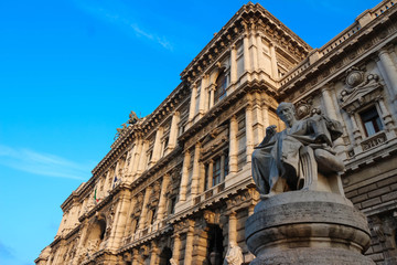 Fototapeta na wymiar The Statue on the Supreme Court of Cassation, Piazza dei Tribunali, Rome, Italy.