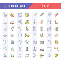 Set vector line icons of bacteria and virus