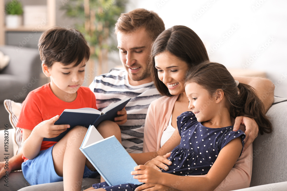 Sticker happy family reading books at home