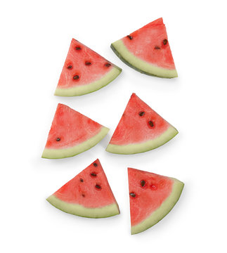 Slices of fresh watermelon on white background