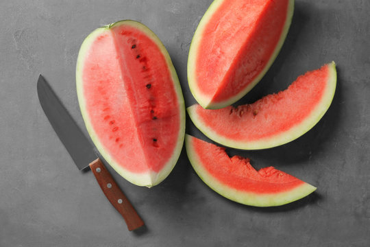 Watermelon slices on kitchen table
