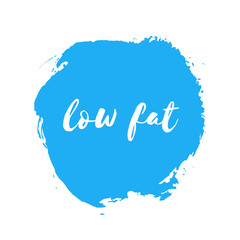 Low fat natural fresh milk splash logo. Dairy products. Organic design template, healthy food stamp, tag for cafe, market, package. Hand drawn lettering card, watercolor ink dry brush stroke. Vector.