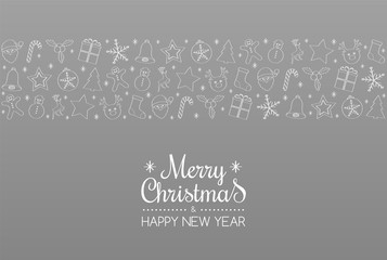 Merry Christmas - postcard with hand drawn decoration. Vector.