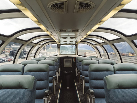 Sky dome and seats on travelling train
