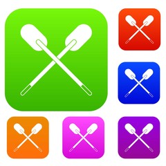 Two wooden crossed oars set color collection