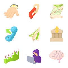 Annual income icons set, cartoon style