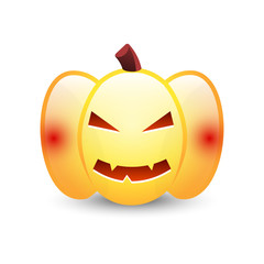 Realistic vector Halloween pumpkin with candle inside. Happy face Halloween pumpkin isolated on white background.