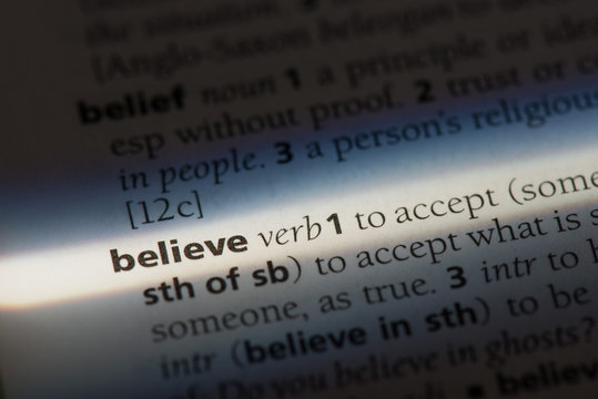 belive word in a dictionary. belive concept