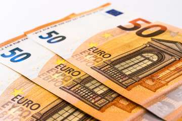 fifty euro banknotes currency. cash money. euro bills.