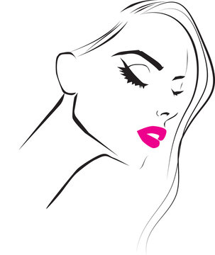 Fashion icon woman face pink lips vector illustration