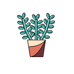 House lucky plant flat line vector icon on isolated white background. Stylized illustration of money tree in pot. Potted succulent image.