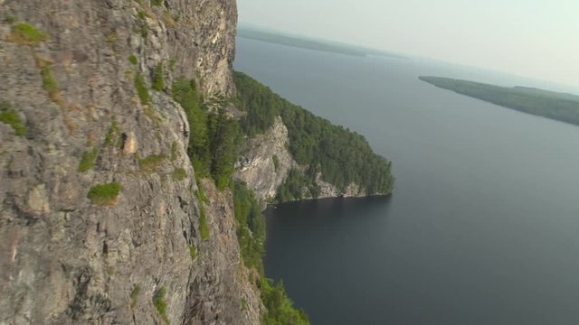 Aerial, steep cliffs of Mount Kineo