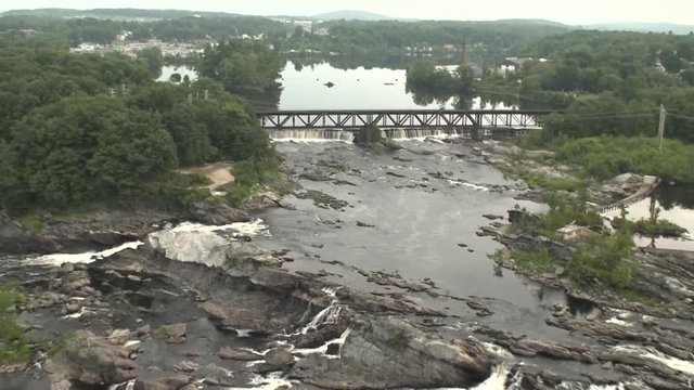 Scenic waterfalls in Androscoggin River, aerial