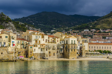 Old houses by the sea in the villa of Cefalu