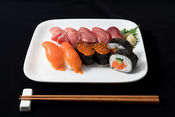 salmon sushi set on plate 
