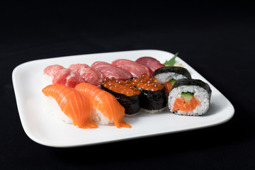 salmon sushi set on plate 
