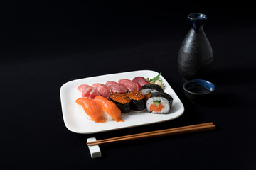 salmon sushi set on plate 