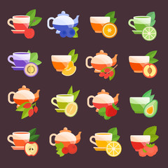 Set Vector Flat Icons of Fruit Tea