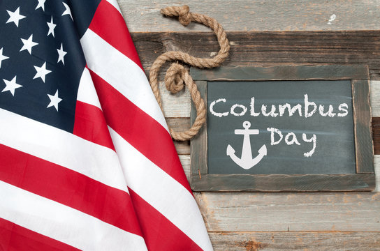 Happy Columbus Day. United States flag.