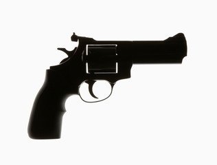 Revolver on white background in silhouette