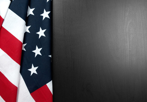 USA flag.  American flag on wood background.