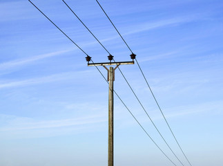 Overhead electricity pole and cables