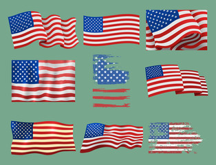 Independence day USA flags United States american symbol freedom national sign vector illustration