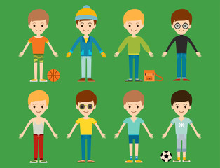 Group of young kid portrait friendship man character team happy people boy person vector illustration.